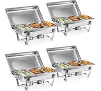 Chauffe-buffet rectangulaire en acier inoxydable de 9 L, avec récipients alimentaires de taille complète, chauffe-aliments pliable, avec grande capacité et couvercle, pour buffets, restauration, fêtes