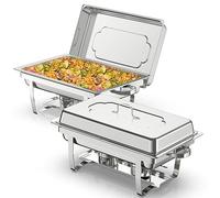 Chauffe-buffet rectangulaire en acier inoxydable de 9 L, avec récipients alimentaires de taille normale, ensemble de plats à frotter, pour buffets, traiteurs, fêtes, buffets, serveurs de buffet