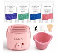 Chauffe Cire Epilation, Kit D'épilation à la cire, Silicone Bol, Perles Dure Pour le visage/Bras/Jambe/Bikini, Tous Les Types de Cheveux - Rose