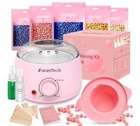 Chauffe Cire Epilation, Kit Epilation Cire: avec 5*100g Perle, 30 Spatules, Silicone Bol & Gants, Appareil Chauffe-cire Épilation Pour Tous Corps/Visage/Sourcils, Facile Nettoyer & Tous Types de Peau