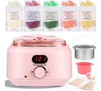 Chauffe cire epilation professionnelle, kit epilation cire 5 paquets de perles d’épilation, 1 bol en silicone et 30 bâtonnets de cire, 10 applicateurs