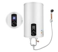 Chauffe-eau 50 l 2000 W montage mural IPX4 25-75 °C vertical | 50 L, 2000 W, IPX4, 25-75 °C, acier inoxydable/émaillé, G1/2, avec robinet et douchette - Pour salle de bain