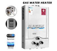 Chauffe-Eau 8L - Chauffe-eau à Gaz Instantané 16 kW - inoxy - Température l'eau réglable - Chauffe-eau à gaz de pétrole liquéfié