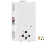 Chauffe-eau à Gaz 16L sans réservoir portable, chauffe-eau instantané au propane avec allumage par pile, écran digital et système multi-protections, pour camping, véhicule de loisirs et soins animaux