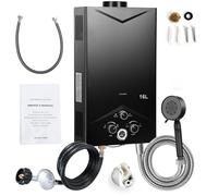 Chauffe-eau à Gaz 16LPM, Chauffe-eau Instantané 20KW GPL Propane Butane sans Réservoir, Portable, avec Affichage Numérique, Protection Anti-Surchauffe, pour Douche Extérieure, Camping