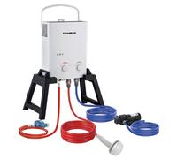 Chauffe-eau à Gaz 5 Litres, avec Pompe à Eau et Support Portatif, CAMPLUX AY132Max-DE Instantané Chauffe Bain à Gaz