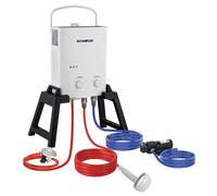 Chauffe-eau à Gaz 5 Litres, avec Pompe à Eau et Support Portatif, CAMPLUX AY132Max Instantané Chauffe Bain à Gaz, Propane ou Butane