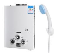 Chauffe-eau à Gaz, Chauffe-eau au Gaz Propane GPL 6L avec Kit de Douche, avec Modes Hiver et Été, chauffe-eau instantané sans réservoir 16kw, pour la Maison et I'extérieur (C)