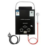 Chauffe-eau à gaz, Chauffe-eau au Gaz Propane LPG 6L 12KW avec Kit de Douche, Poignée Portable, affichage numérique, Instantané Extérieur Chauffe Bain à Gaz, pour camping-car, camping, douche (Noir)