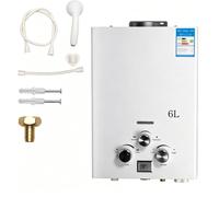 Chauffe-Eau à Gaz Instantané 6L/min, 12kW GPL - Portable (Argenté) | Pression d'eau de Démarrage Super Basse, Température Réglable 10-60°C,Mode Hiver/Été économe en énergie,pour Camping/Caravane