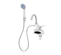 Chauffe-eau électrique - 3000 W - Rotation à 360 ° - Avec écran LCD et douche - IPX4 - Avec protection contre la surchauffe - Pour cuisine et salle de bain - Argent