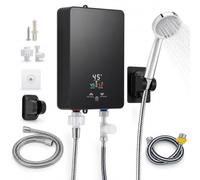 Chauffe-eau électrique 6000 W, mini chauffe-eau instantané avec douchette à main, affichage de la température LED pour douche, salle de bain, cuisine