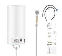 Chauffe-eau électrique instantané 50L vertical électrique avec témoin lumineux et régulation extérieur 2000W avec kits d'installation et douches, résistance en acier inoxydable, blanc