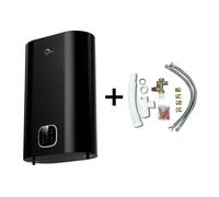 Chauffe Eau Electrique Plat Mural Multipositions Kimoro Noir 30 Litres Sannover + Kit d'Installation Complet NF