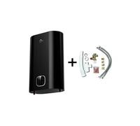 Chauffe Eau Electrique Plat Mural Multipositions Kimoro Noir 80 Litres Sannover + Kit d'Installation Complet NF