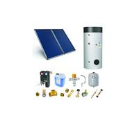 Chauffe-eau solaire 2 capteurs solaires fixation toiture plate + ballon ECS 300L double échangeur
