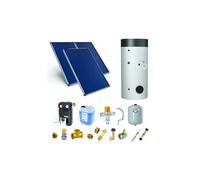 Chauffe-eau solaire 3 capteurs solaires fixation toiture plate + ballon ECS 300L double échangeur