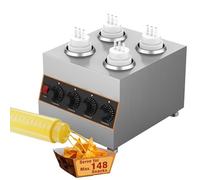 Chauffe-fromage Nacho commercial 640W, distributeur de chocolat chaud en acier inoxydable avec 4 bouteilles-poussoirs de 650 ml, chauffe-sauce de comptoir pour concessions et restauration