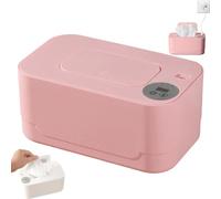 Chauffe-lingettes pour bébés, thermostat de 55 ℃ à 65 ℃ réglable avec lumière USB chauffant lingettes humides, support portable de grande capacité pour chambre de bébé (rose)