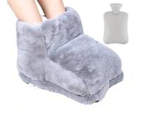 Chauffe Pied, 2 in 1 Chauffe-Pieds Peluche, Bouillotte de 1L avec Housse en Peluche Douce, Chaufferette Pieds Reutilisable Lavable et Amovible, Chausson Chauffant pour Femme Homme (Gris)