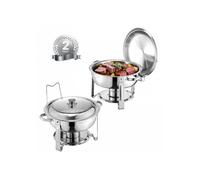 Chauffe-Plat 2PCs 4,7 L, Buffet Chauffant Rond, Réchaud en Acier Inoxydable, avec 2 Bacs Pleine Taille, Couvercle et Pince, pour