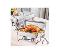 Chauffe-Plat 2PCs 7,5 L, Buffet Chauffant Rectangulaire, Réchaud en Acier Inoxydable, avec 2 Bacs Pleine Taille et Couvercle, pour