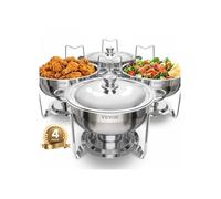 Chauffe-Plat 4PCs 4,7 L, Buffet Chauffant Rond, Réchaud en Acier Inoxydable, avec 4 Bacs Pleine Grandeur, Couvercle et Pince, pour