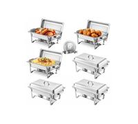 Chauffe-Plat 6PCs 7,5 L, Buffet Chauffant Rectangulaire, Réchaud en Acier Inoxydable, avec 6 Bacs Pleine Taille et Couvercle, pour