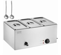 VEVOR Chauffe-Plat Buffet à 3 Bacs, Bain-Marie Électrique 16,5 L 1200 W, Buffet Chauffant en Acier Inoxydable, Température Réglable 30-85 °C, pour Réchauffer les Aliments Restauration Soirée Fête