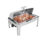 Chauffe-Plat Buffet,Chafing Dish en Acier Inoxydable Alimentaire 201,Réchaud Professionnel Double Bac 9Lavec Couvercle Rabattable,Maintien au Chaud pour Restaurant Traiteur Mariage Fête Banquet Hôtel