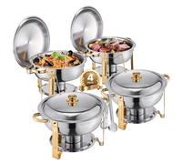 VEVOR Chauffe-plat buffet rond 4,6 L - inox, 4 bacs pleine grandeur, couvercle et pince