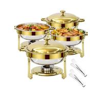 Chauffe Plat Buffet Rond 4PCs 6L, Buffet Chauffant Rond en INOX | Chafing Dish Buffet Professionnel à Bain-marie, Pour Restaurant, Hôtel, Mariage, Party, Finition Dorée