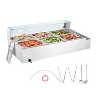 Chauffe-Plat Buffet-VEVOR-6 Bacs de 7,6 L-Bain-Marie Électrique 1500 W-Buffet Chauffant en Inox-Écran en Verre-Température Réglable