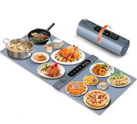 Chauffe Plat Électrique à 3 Zones Indépendantes 101×43 cm, Plaque Chauffante Électrique avec 17 Niveaux de Température et Minuterie 1-6 h, Chauffe Assiette en Silicone Enroulable pour Buffets et Fêtes