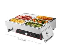 VEVOR Chauffe-Plat Électrique à Vapeur 1500 W, Buffet Chauffant en INOX, Bain-Marie de Comptoir, avec 6 Bacs Gastros de 1/3 et Couvercle, pour Servir Buffet en Libre-Service Restauration Hôtel