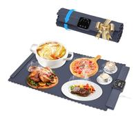 Chauffe Plat Électrique, Plaque Chauffante avec Température Réglable 60°C - 100°C et Minuteur de 4 Heures, Pliable Silicone Chauffe Assiette à Réchaud pour Bithday, Mariage, Fêtes et Buffets Banquet