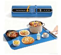 Chauffe Plat Électrique, Plateau Chauffant Électrique Pliable, 40-120°C Plateau Chauffant en Silicone Portable avec Minuteur 6 Heures et 9 Réglages de Température pour Buffets Fêtes 60X38CM (Bleu)