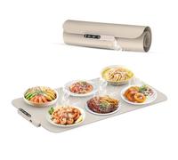 Chauffe Plat Électrique, Tapis Chauffant Alimentaire, Plaque Chauffante Pliable Flexible avec Température Réglable et Minuteur de 8 Heures,50-120℃, 38 * 60cm, Idéal Buffet, Fêtes, Repas