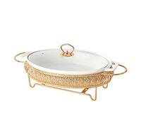 Chauffe-Plat en céramique Blanche avec réservoir à Combustible et Couvercle en Verre pour buffets, pour la Restauration, Service de réchaud Professionnel pour buffets et Mariages