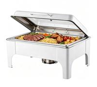 Chauffe-Plat Rectangulaire 1/2/4 PCS 9 L, Buffet Chauffant avec Couvercle en Verre Trempé, Réchaud en Acier Inoxydable, pour Buffet Libre-Service Hôtel Traiteur Restauration Banquets,Blanc,1 Pack