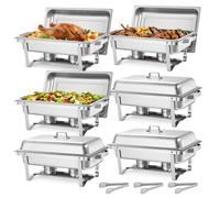 Chauffe-Plat Rectangulaire 6PCs 8,6 L-VEVOR-Buffet Chauffant à Combustible en Inox, avec Couvercle, Poignée Creuse