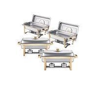 VEVOR Chauffe-Plat Rectangulaire 4PCs 7,5 L, Buffet Chauffant avec 4 Bacs Pleine Taille, Réchaud en Acier Inoxydable, Couvercle en Verre, pour Buffet Libre-Service Hôtel Traiteur Restauration, Doré