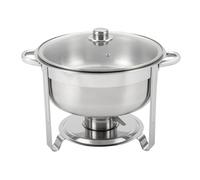 Chauffe-plat rond en acier inoxydable avec couvercle en verre 8,5 l - Récipient chauffant double pot pour buffet, traiteur, restauration et fête