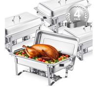 VEVOR Chauffe-Plat Rectangulaire Buffet Chauffant 4PCs 7,5 L en Inox Argent