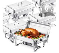 VEVOR Chauffe-Plat 6PCs 7,5 L, Buffet Chauffant Rectangulaire, Réchaud en Acier Inoxydable, avec 6 Bacs Pleine Taille et Couvercle, pour Buffet Libre-Service Hôtel Traiteur Restauration, Argenté