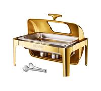 VEVOR Chauffe-Plat Rectangulaire 8,5 L, Buffet Chauffant avec Couvercle Rabattable Visible, Réchaud en INOX avec Bac Pleine Taille, pour Buffet Libre-Service Hôtel Traiteur Restauration, Doré