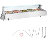 Chauffe-plats Chafing Dish Gastronorme 5x8QT - Récipient de maintien au chaud avec plaque en verre - Chauffe-buffet pour la gastronomie - Chauffe-aliments