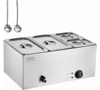 Chauffe-plats commercial VEVOR 15,5 L Récipient pour aliments 2 x 1/3 + 2 x 1/6 taille, plaque chauffante électrique, 1200 W Plan de travail en inox, bain-marie de buffet, réglage de la température 30