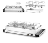HENDI Chauffe-plats électrique pour buffet, réchauffeur d'aliments avec 3 bacs GN 1/3 avec couvercle, 40-75 °C, 400 W, démontable comme plaque chauffante, 657x381x(H)161 mm, inox
