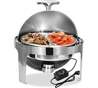 Chauffe-Plats Électrique pour Fête Buffet, 6L Chafing Dish Electrique Rond, Chauffants Aliments Warmers Server en Acier Inoxydable pour Commercial et Famille